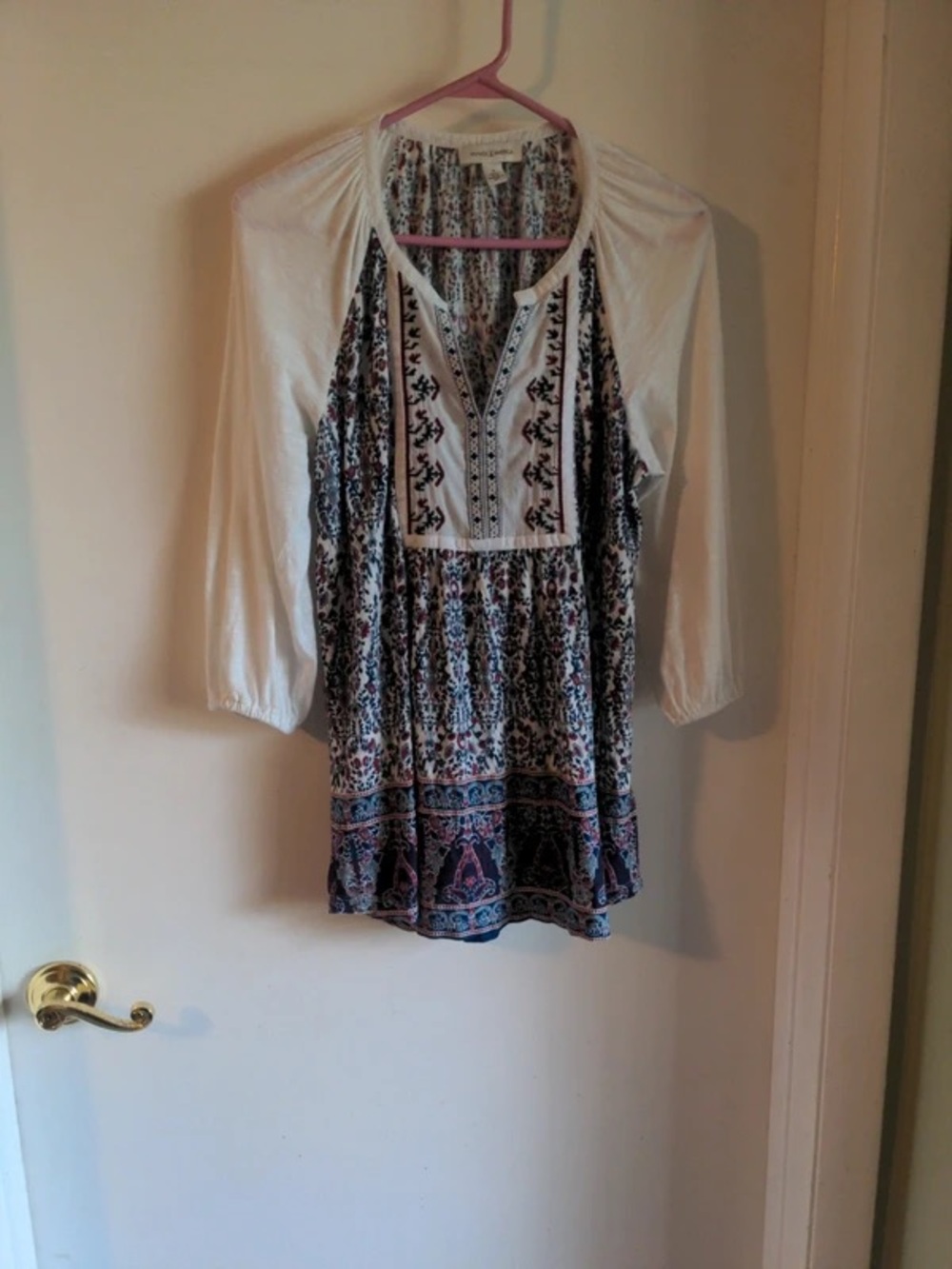 Boho Embroidered White Raglan Sleeve Tunic